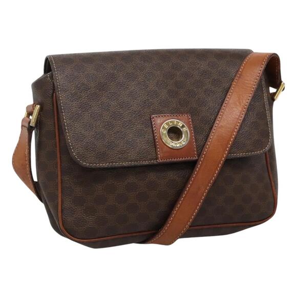 CELINE Macadam Canvas Shoulder Bag Pvc Brown Gold - Picture 1 of 12